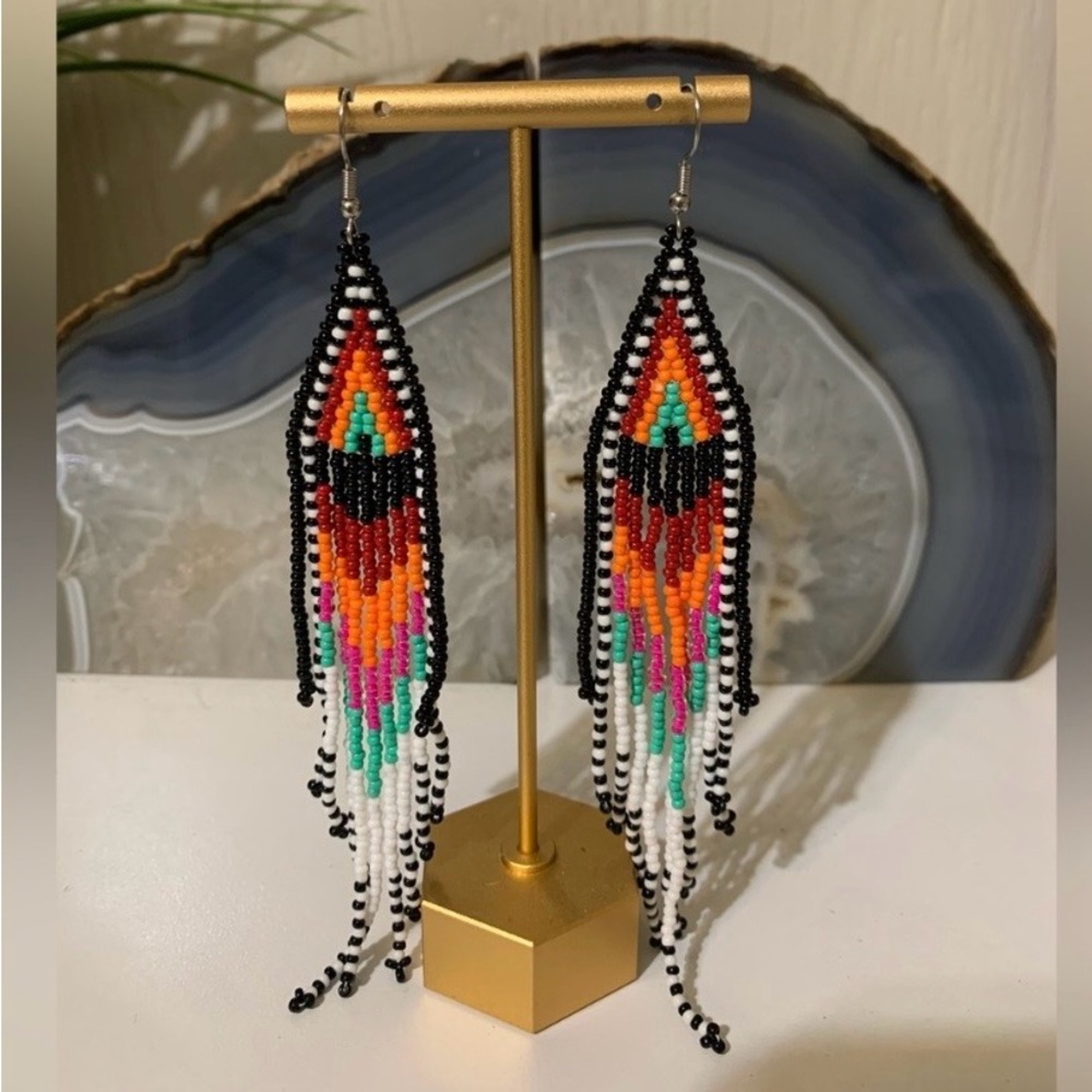 Vibrant Multicolor Beaded Fringe Earrings